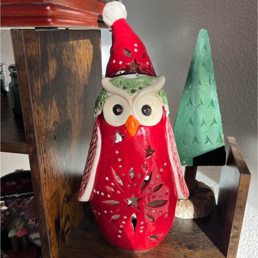 Festive Red Owl Candle Holder